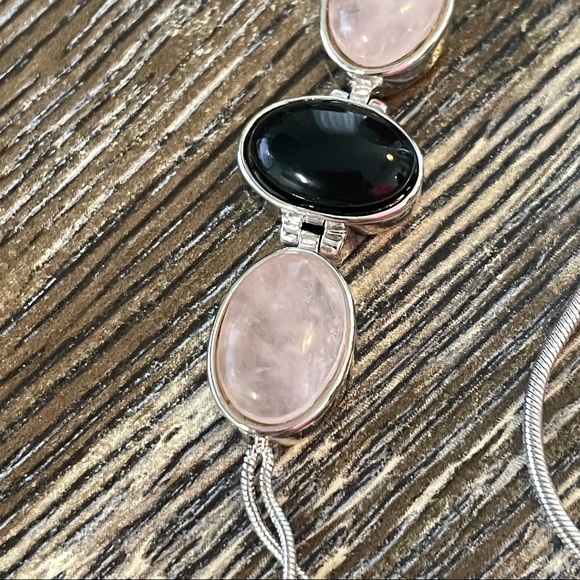 Sterling Onyx & Quartz Lariat Necklace 18"Necklace - Picture 8 of 15